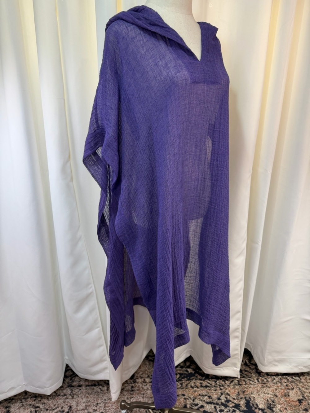 NWT Lisa Marie Fernandez ‘Oversized Crinkled Linen-Blend Gauze Poncho’ in Purple - Picture 12 of 16